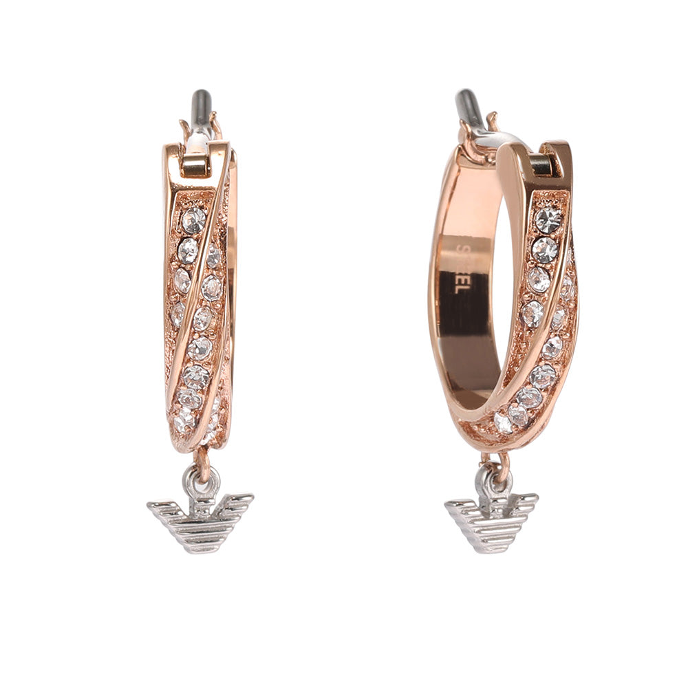 Emporio Armani Rose Gold Plated Stainless Steel Sentimental Logo Hoop Earrings
