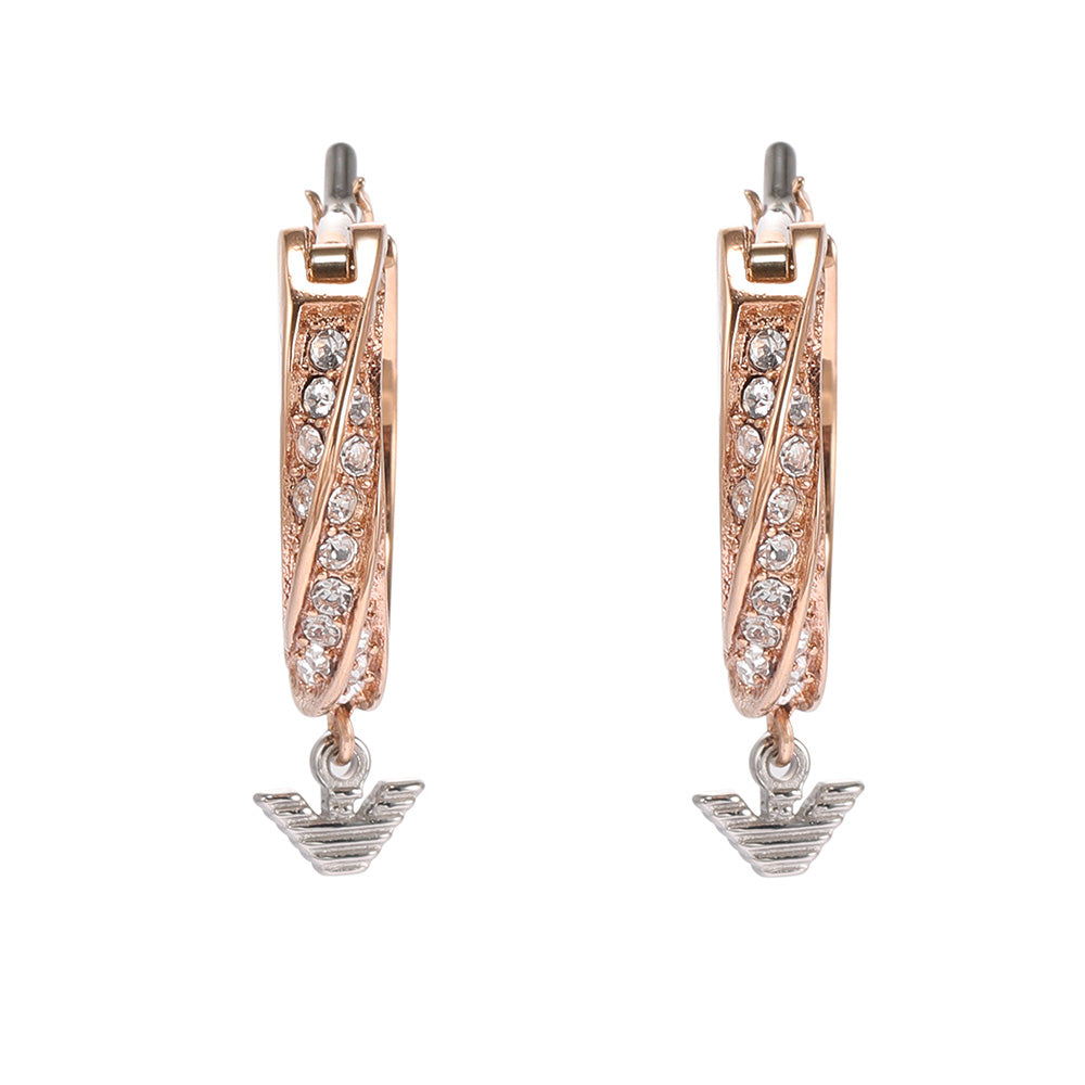 Emporio Armani Rose Gold Plated Stainless Steel Sentimental Logo Hoop Earrings