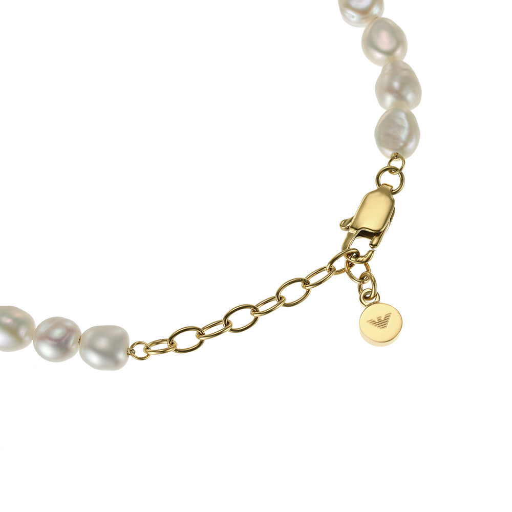 Emporio Armani Gold Plated Stainless Steel Sentimental Logo White Beads Bracelet