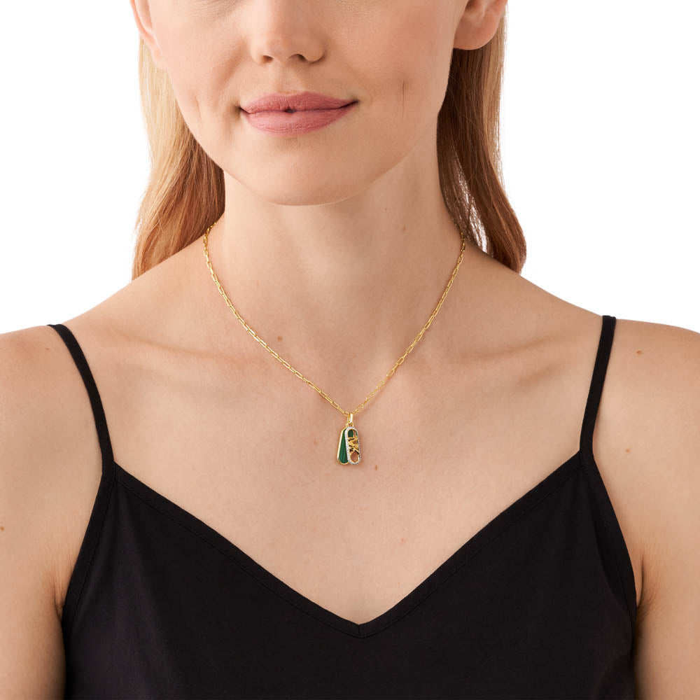 Michael Kors 14ct Yellow Gold Plated Brass Malachite Acetate Dog Tag Pendant with Chain