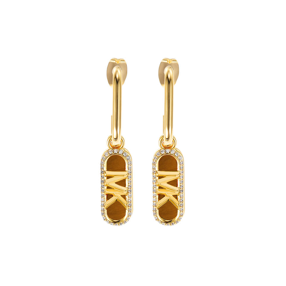 Michael Kors 14ct Yellow Gold Plated Brass Tiger's Eye Empire Charm Drop Earring