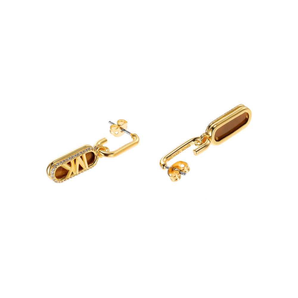 Michael Kors 14ct Yellow Gold Plated Brass Tiger's Eye Empire Charm Drop Earring
