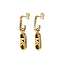 Load image into Gallery viewer, Michael Kors 14ct Yellow Gold Plated Brass Tiger&#39;s Eye Empire Charm Drop Earring