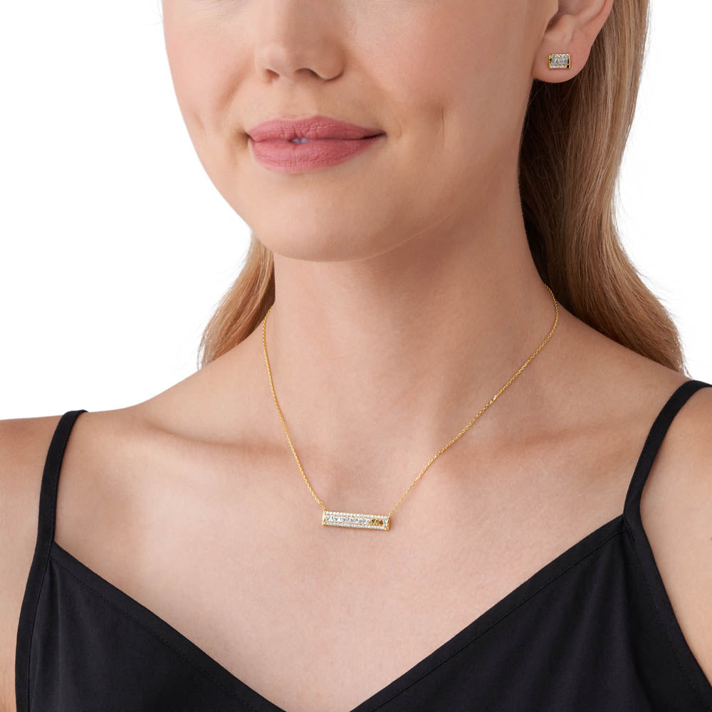 Michael Kors 14ct Yellow Gold Plated Sterling Silver Tapered Baguette Bar Earring & Pendant Chain Set