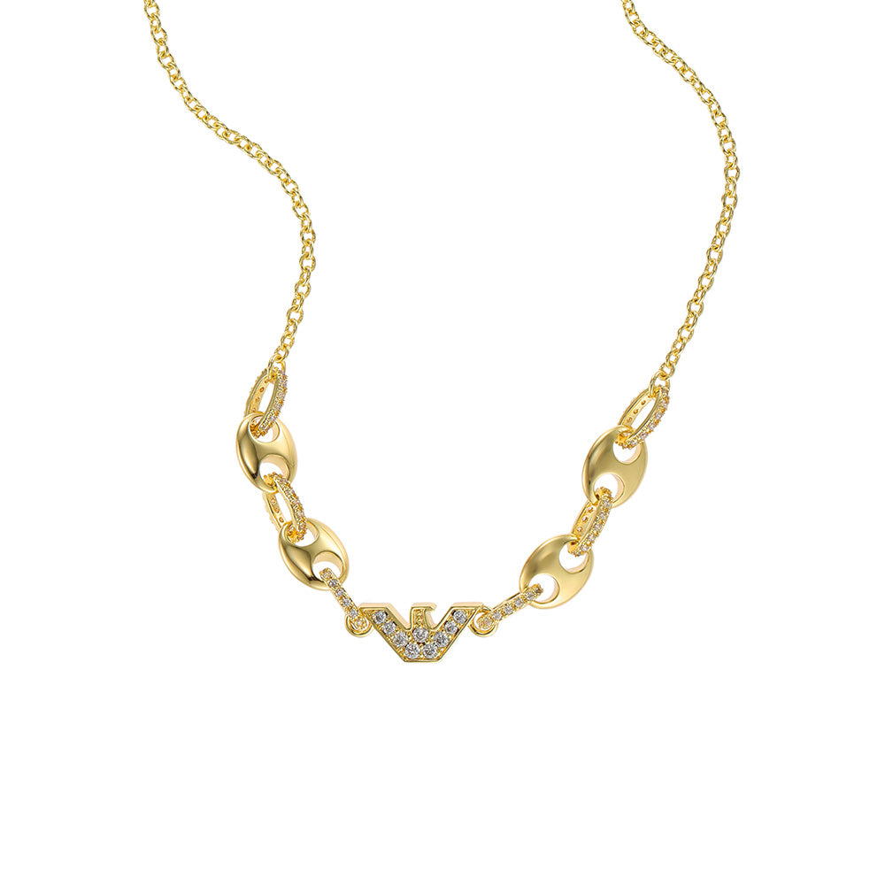 Emporio Armani Gold Plated Brass Sentimental CZ Pendant With Chain