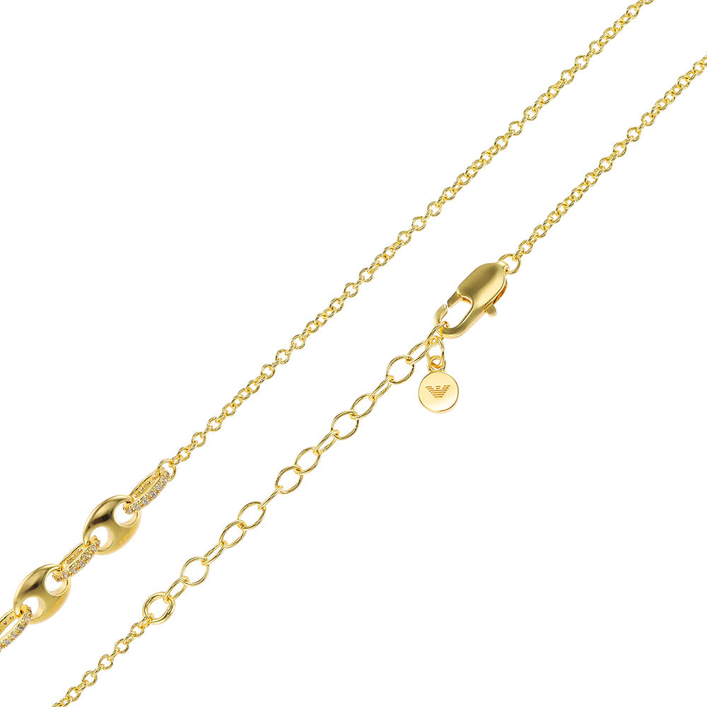 Emporio Armani Gold Plated Brass Sentimental CZ Pendant With Chain