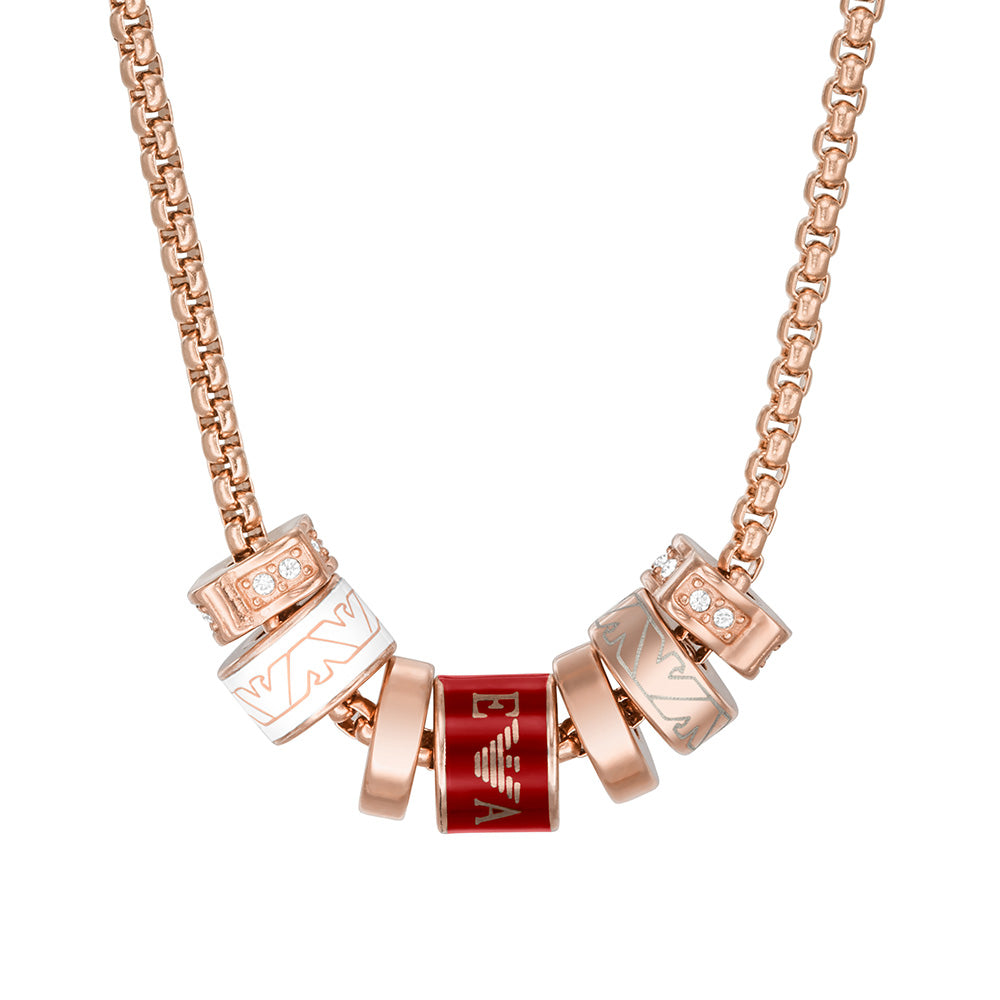Emporio Armani Rose Gold Plated Stainless Steel Red Lacquer Components Pendant With Chain