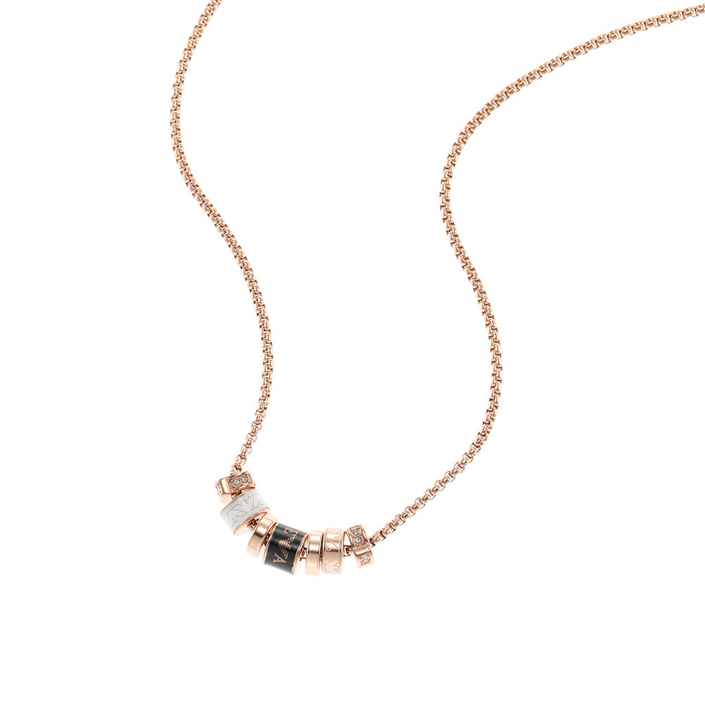Emporio Armani Rose Gold Plated Stainless Steel Black Lacquer Components Pendant With Chain