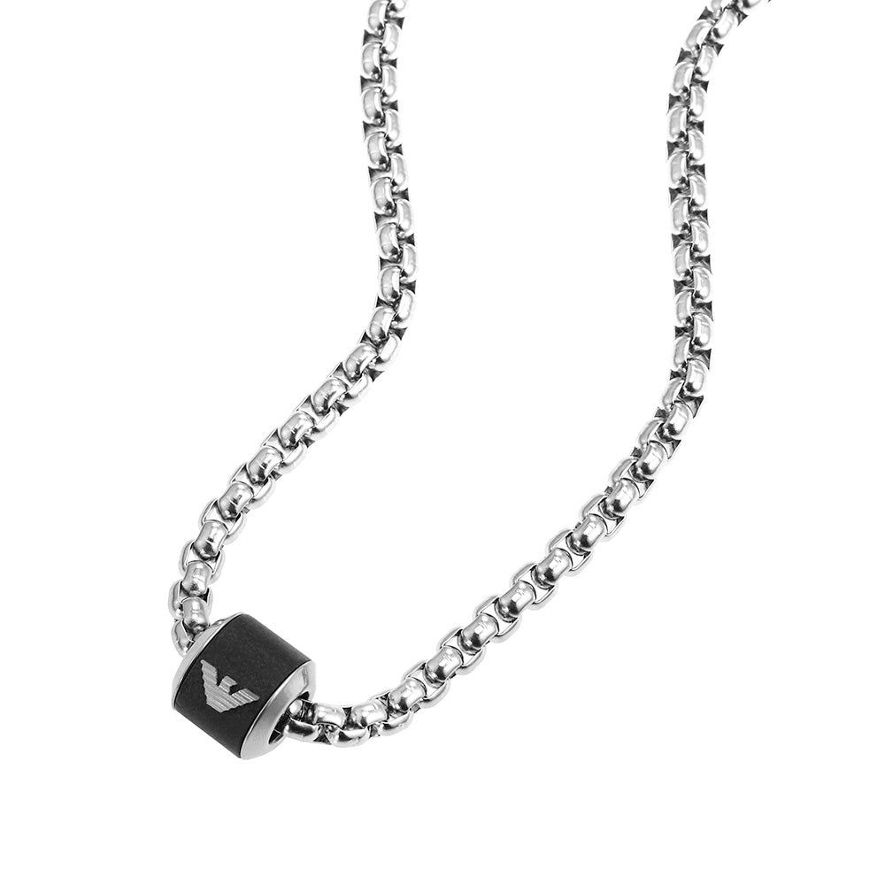 Emporio Armani Stainless Steel Black Marble Pendant On Chain