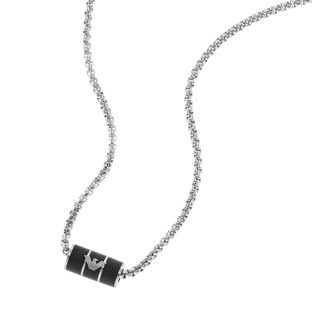 Emporio Armani Stainless Steel Black Matte Lacquer Pendant With Chain