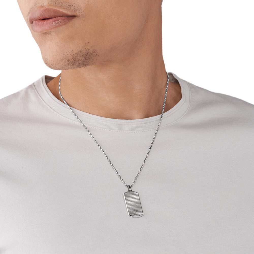 Emporio Armani Stainless Steel Dog Tag Pendant With Chain