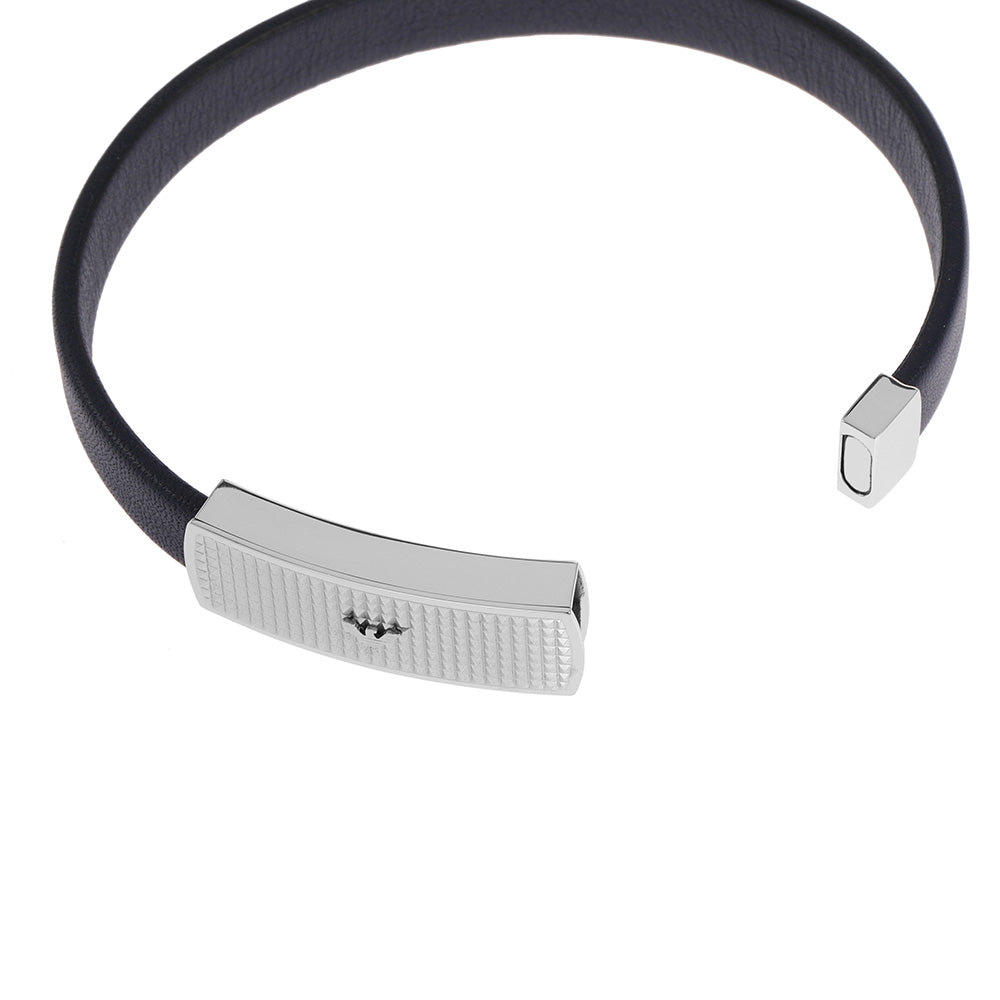 Emporio Armani Stainless Steel Blue Leather ID Bracelet