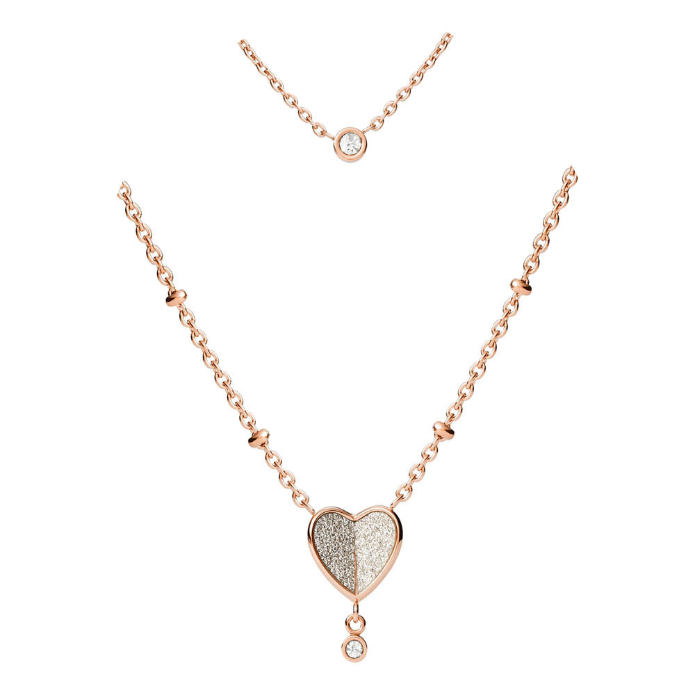 Fossil Rose Gold Plated Stainless Steel Sadie Flutter Heart Pendant with Multi-Strand Chain