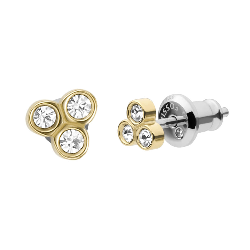 Fossil Yellow Gold Plated Stainless Steel Sadie Trio Glitz Stud Earring