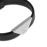 Emporio Armani Stainless Steel Black Leather ID Bracelet
