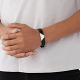 Emporio Armani Stainless Steel Black Leather ID Bracelet