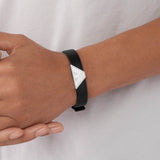 Emporio Armani Stainless Steel Black Leather ID Bracelet