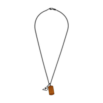 Emporio Armani Stainless Steel Brown Tiger's Eye Black Eagle Dog Tag Pendant On Chain