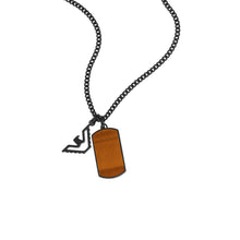 Load image into Gallery viewer, Emporio Armani Stainless Steel Brown Tiger&#39;s Eye Black Eagle Dog Tag Pendant On Chain