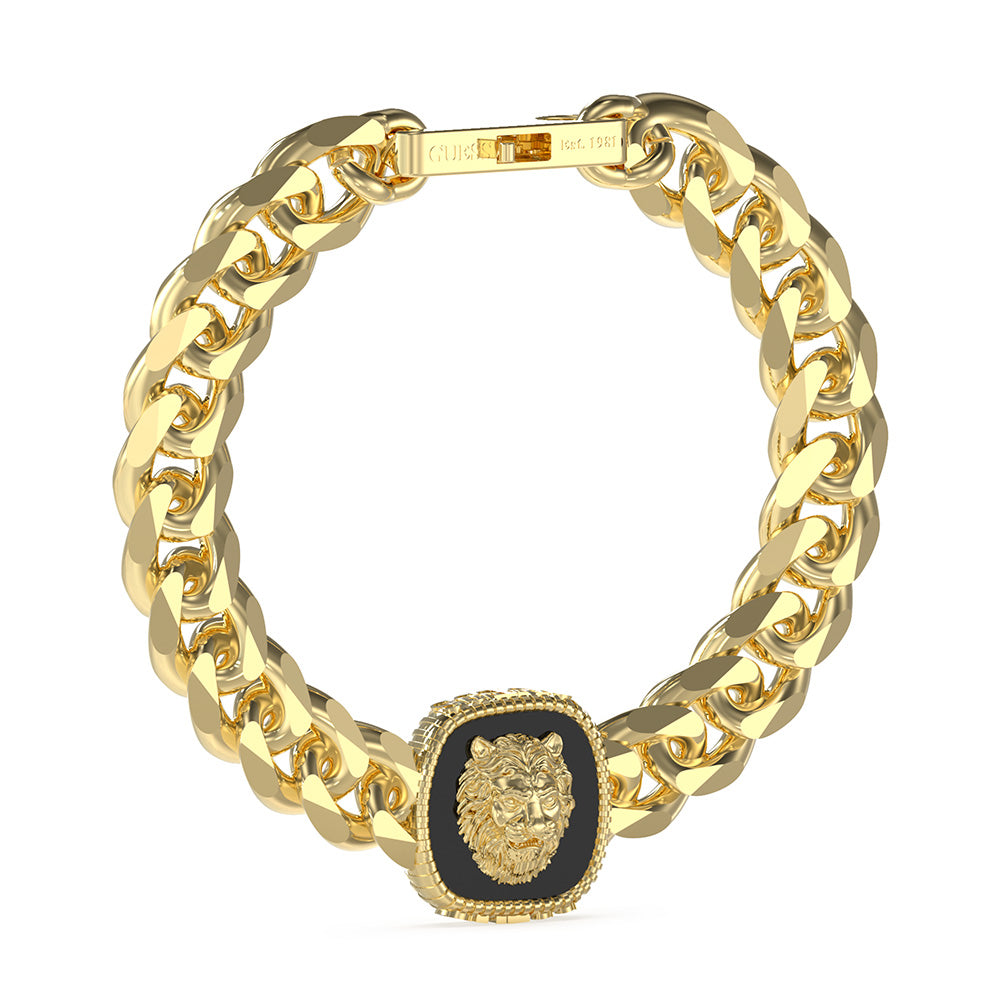 Guess Men's Jewellery Gold-Plated Stainless-Steel Lion 18mm Coin Bracelet