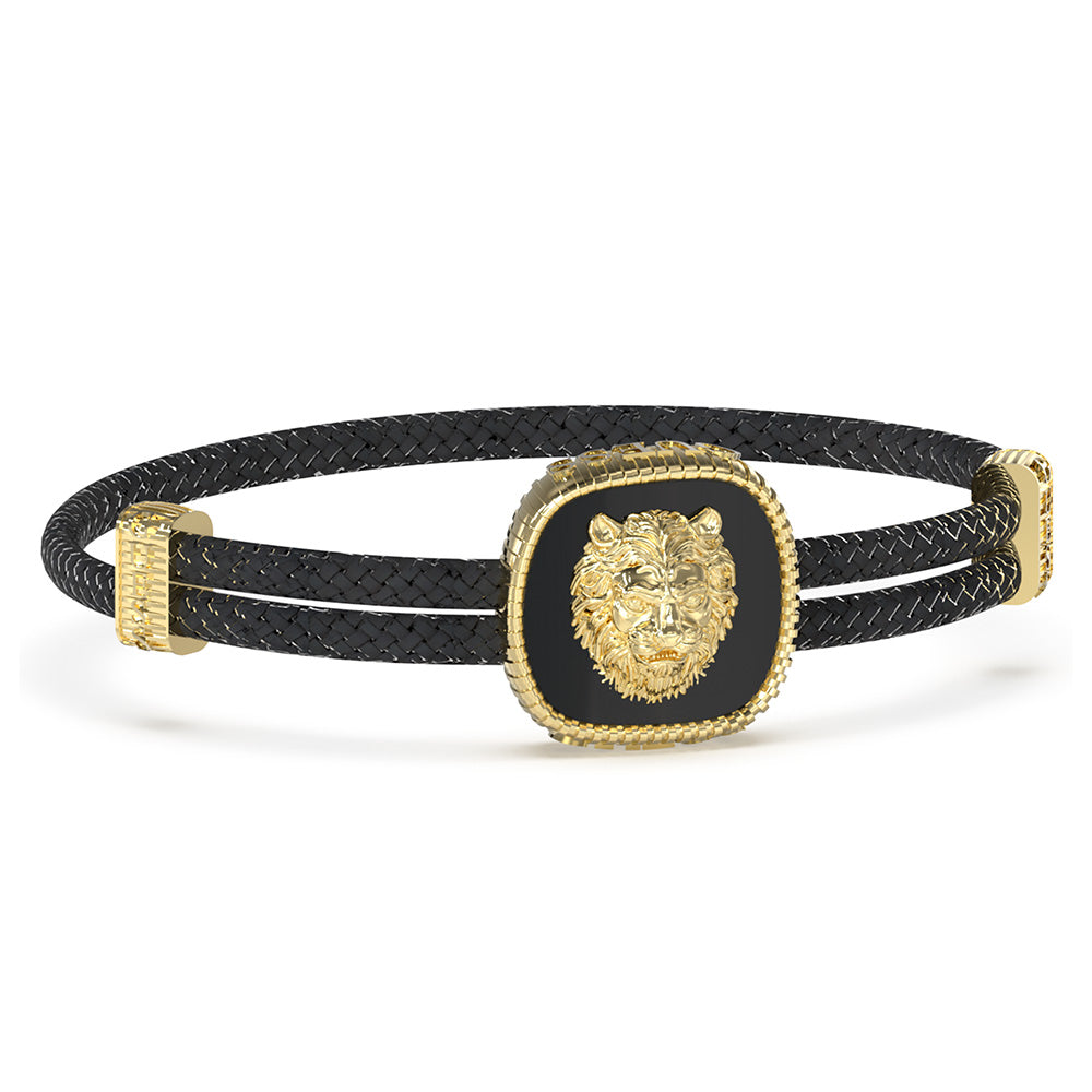 Guess Men's Jewellery Gold Plated Lion 18mm Coin Leather Bracelet