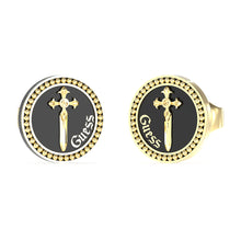 Load image into Gallery viewer, Guess Men&#39;s Jewellery Gold Plated Stainless Steel 12mm Dagger Coin Stud Earrings