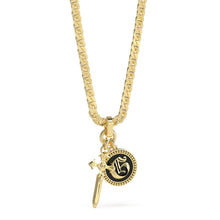Load image into Gallery viewer, Guess Men&#39;s Jewellery Gold Plated Stainless Steel 26&quot; G Coin &amp; Dagger Pendant On Chain