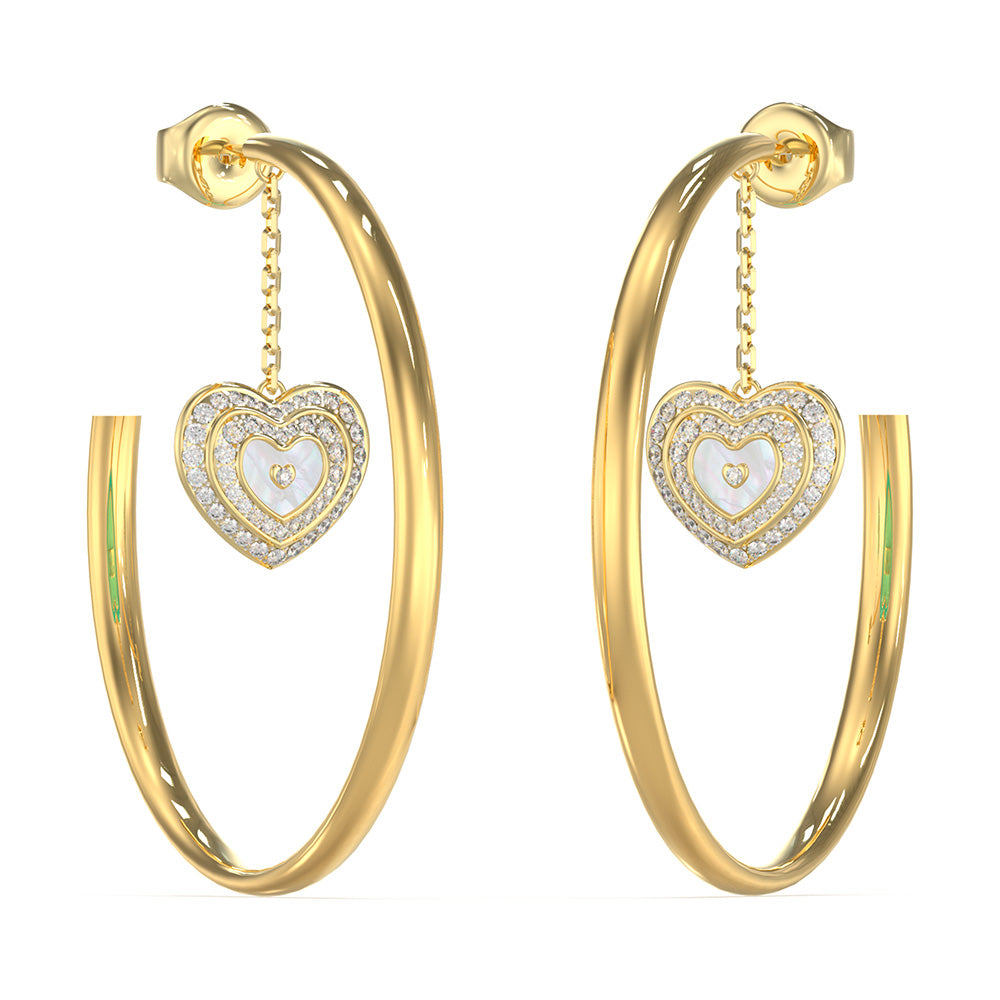 Guess Gold Plated Stainless Steel 50mm Mother Of pearl And Crystals Hoop Earrings