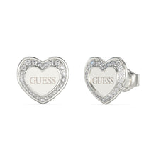 Load image into Gallery viewer, Guess Rhodium Plated Stainless Steel 12mm Crystal Heart Stud Earrings