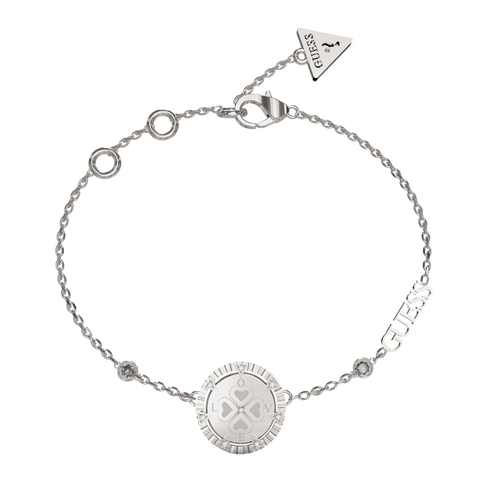 Guess Rhodium Plated Stainless Steel Love Mini Bracelet