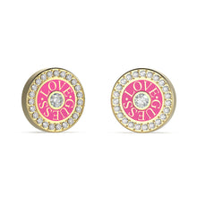 Load image into Gallery viewer, Guess Gold Plated Stainless Steel Fuchsia 12mm Love Stud Earrings