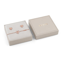 Load image into Gallery viewer, Guess Rose Gold Plated Stainless Steel Crystal Heart Stud And Bracelet Set