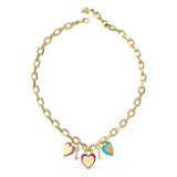 Guess Gold Plated Stainless Steel Multi Heart & Key 16-18" Chain