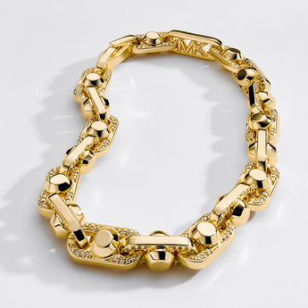 Michael Kors Gold Plated Brass Astor Link Pave 7.5" Bracelet