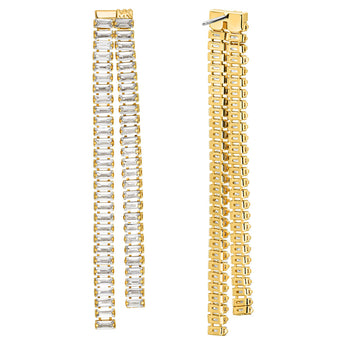 Michael Kors Gold Plated Brass Zirconia Baguette Drop Statement Earrings
