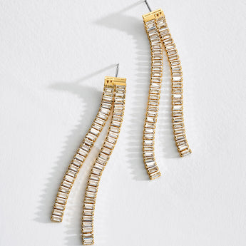 Michael Kors Gold Plated Brass Zirconia Baguette Drop Statement Earrings