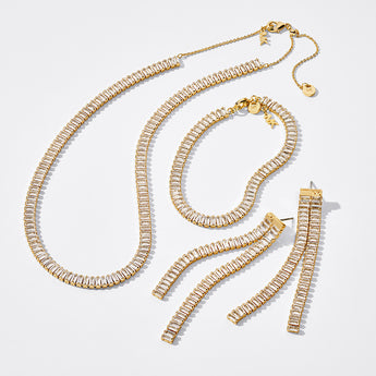 Michael Kors Gold Plated Brass Zirconia Baguette Drop Statement Earrings