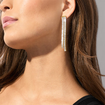 Michael Kors Gold Plated Brass Zirconia Baguette Drop Statement Earrings