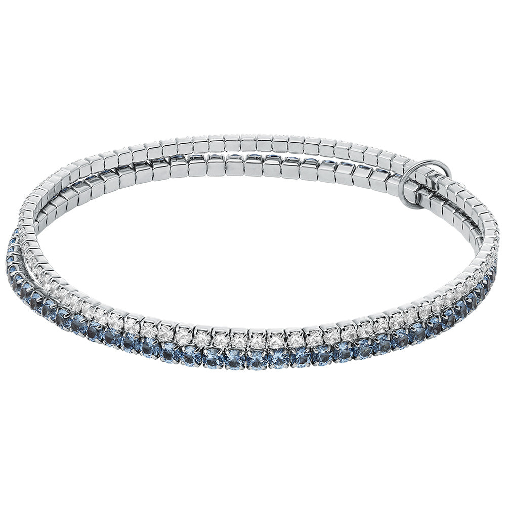 Michael Kors Silver Plated Brass Clear And Denim Zirconia Stretch