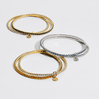 Michael Kors Silver Plated Brass Clear And Denim Zirconia Stretch Tennis Bracelet