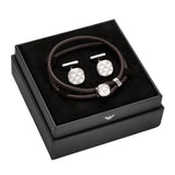 Emporio Armani Silver Plated Stainless Steel Logo Bracelet and Cufflink Set