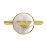 Emporio Armani Gold Plated Brass Mother Of Pearl Eagle Logo Ring