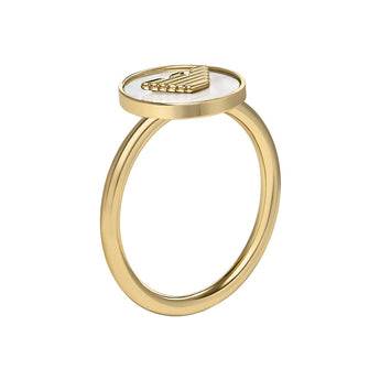 Emporio Armani Gold Plated Brass Mother Of Pearl Eagle Logo Ring