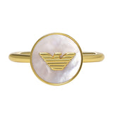 Emporio Armani Gold Plated Brass Mother Of Pearl Eagle Logo Ring