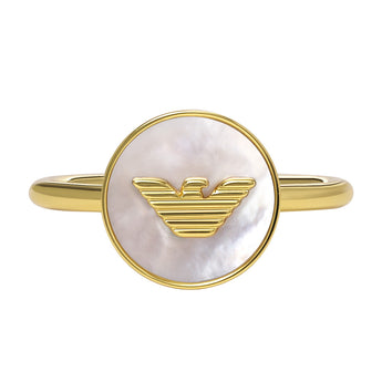 Emporio Armani Gold Plated Brass Mother Of Pearl Eagle Logo Ring