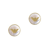 Emporio Armani Gold Plated Brass Mother Of Pearl Eagle Logo Stud Earrings
