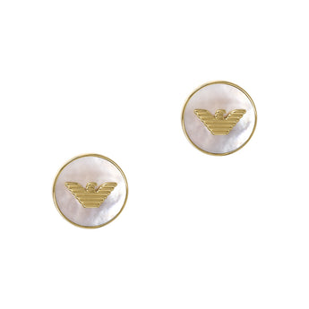 Emporio Armani Gold Plated Brass Mother Of Pearl Eagle Logo Stud Earrings