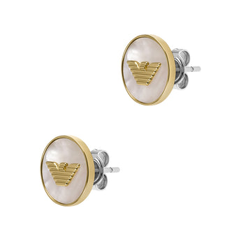 Emporio Armani Gold Plated Brass Mother Of Pearl Eagle Logo Stud Earrings