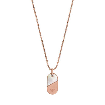 Emporio Armani Rose Gold Plated Stainless Steel Mother Of Pearl Dog Tag Pendant on Chain