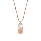 Emporio Armani Rose Gold Plated Stainless Steel Mother Of Pearl Dog Tag Pendant on Chain